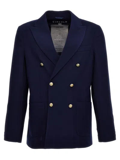 Shop Circolo 1901 Virgin Wool Double-breasted Jacket In Blue