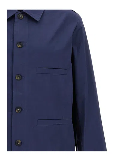 Shop Apc Dark Blue Jacket-shirt With Front Pocket In Cotton Man