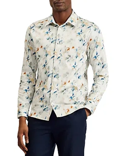Shop Ted Baker Loire Slim Fit Printed Long Sleeve Button Front Shirt In Stone