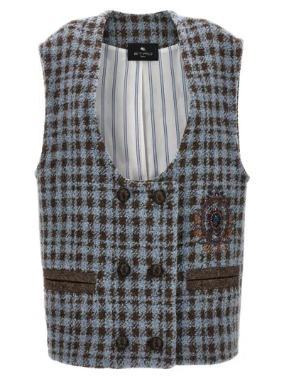 Shop Etro Logo Embroidery Vest In Blue