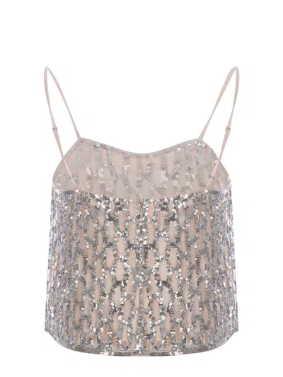 Forte Forte Sequined Tulle Tank Top In Powder Pink