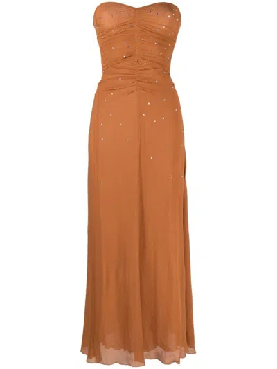 Shop Forte Forte Forte_forte Silk And Crystals Bustier Dress In Brown