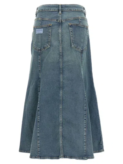 Shop Ganni Peplum Denim Skirt In Blue