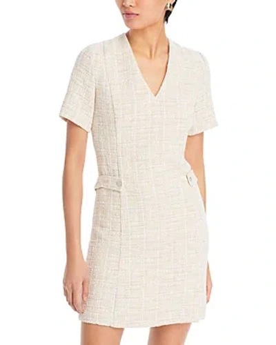 Hugo Boss V-neck Dress In Melange Tweed With Hardware-button Trims In Open Misc