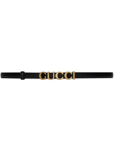 Shop Gucci Logo Leather Belt In Black