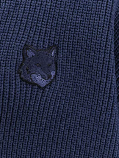 Shop Maison Kitsuné 'bold Fox Head' Cardigan In Blue