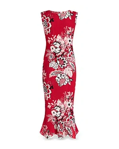Shop Etro Floral Print Midi Dress In Print On Red