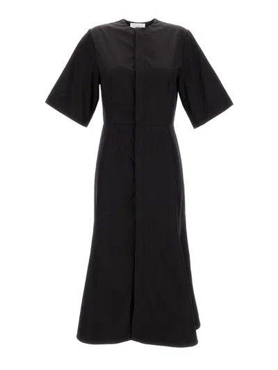Shop Ami Alexandre Mattiussi Midi Black Dress With Short Sleeves And Hidden Tab In Cotton Woman