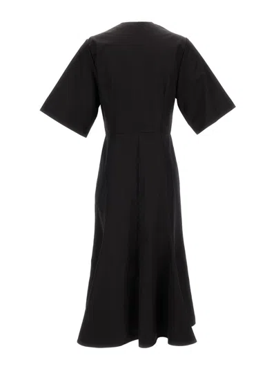 Shop Ami Alexandre Mattiussi Midi Black Dress With Short Sleeves And Hidden Tab In Cotton Woman