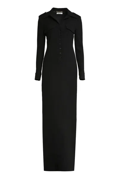 Shop Saint Laurent Long Wool Dress In Black