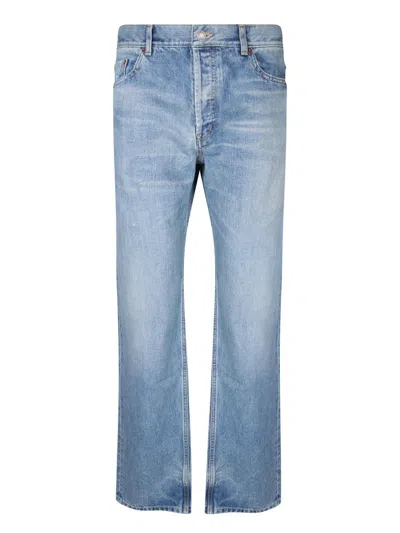 Shop Saint Laurent Straight Leg Denim Jeans In Blue