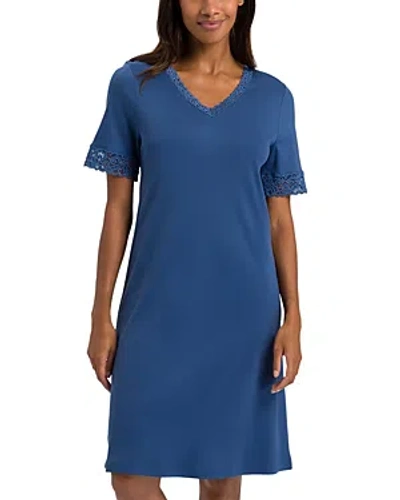 Shop Hanro Short Sleeve Nightgown In True Navy
