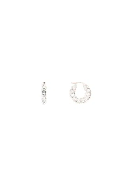 Shop Amina Muaddi Small Jahleel Hoop Earrings With Crystals In Argento