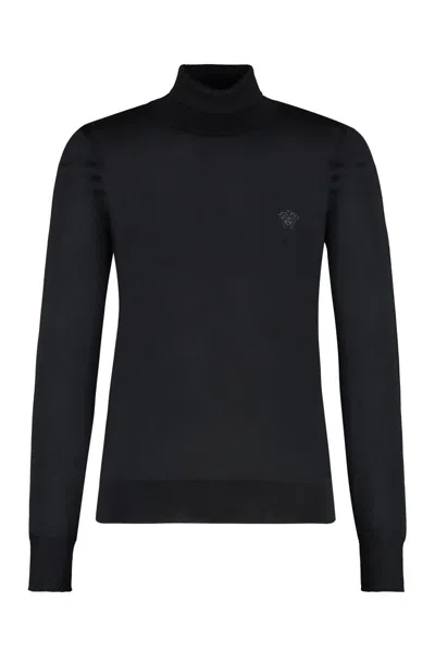 Shop Versace Wool Blend Turtleneck Sweater In Black