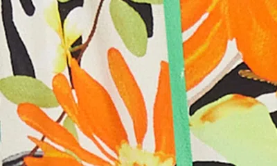 Shop Karen Kane Floral Tie Cuff Square Neck Top In Orange Print