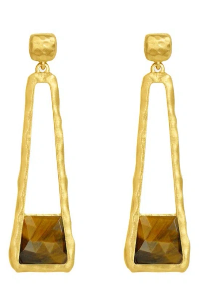 Shop Dean Davidson Nomad Mini Stone Drop Earrings In Tiger Eye/ Gold
