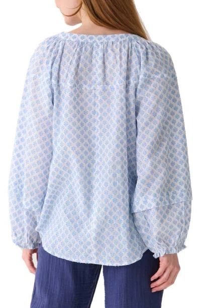 Shop Hatley Petal Place Naomi Long Sleeve Peasant Top In Blue/ White