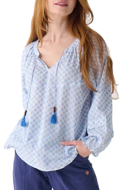 Shop Hatley Petal Place Naomi Long Sleeve Peasant Top In Blue/ White