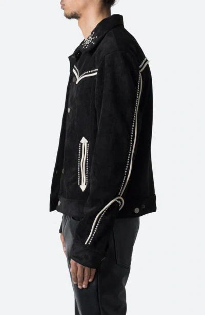 Mnml Embellished Western Faux Suede Jacket In Black