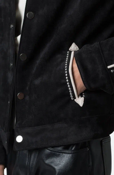 Mnml Embellished Western Faux Suede Jacket In Black