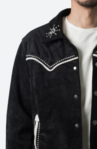 Mnml Embellished Western Faux Suede Jacket In Black