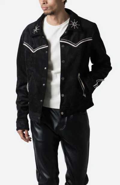 Shop Mnml Embellished Western Faux Suede Jacket In Black