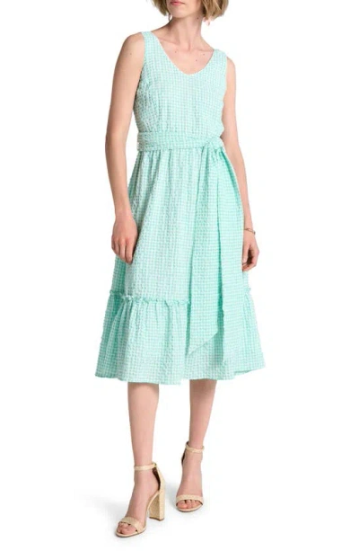 Shop Hatley Sydney Gingham Cotton Blend Seersucker Midi Dress In Beveled Glass