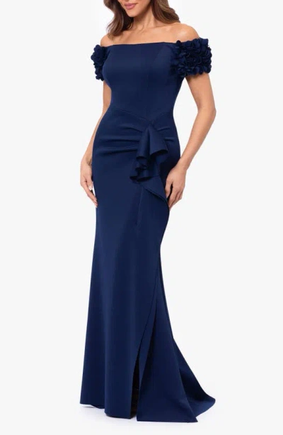 Shop Xscape Evenings Off-the-shoulder Trumpet Gown In Midnight