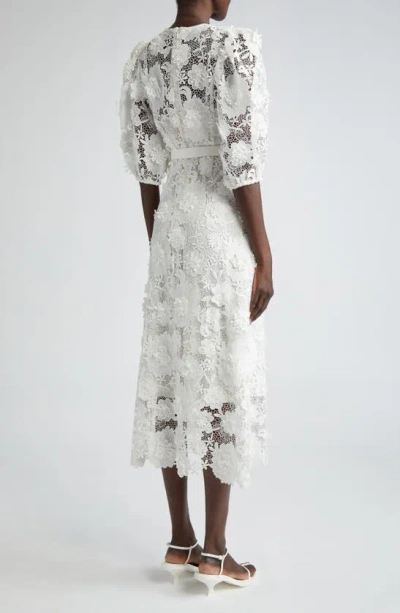 Shop Zimmermann Halliday Floral Belted Lace Midi Dress In Ivory