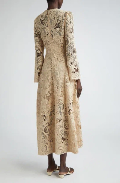 Shop Zimmermann Waverly Long Sleeve Lace Midi Dress In Taupe