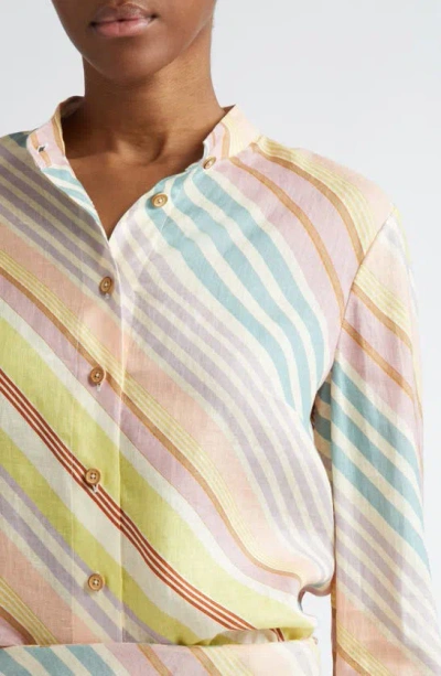 Shop Zimmermann Halliday Slim Fit Stripe Linen Button-up Shirt In Pink Multi Stripe