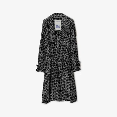 Shop Burberry Long Silk Trench Coat In Silver/black
