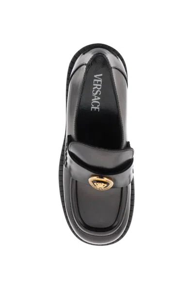 Shop Versace "brushed Leather Alia Loaf In Nero