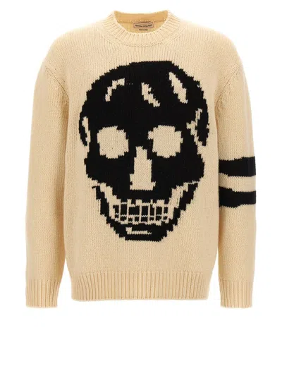 Alexander Mcqueen Man Beige Knitwear In White/black