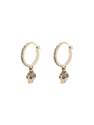 Shop Alexander Mcqueen Skull Swarovski Crystal Embellished Hoop Earrings In Golden