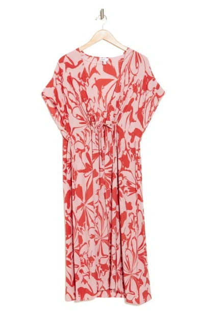 Shop Nordstrom Rack Floral Short Sleeve Cover-up Dress In Pink Zephyr Golden Bloom