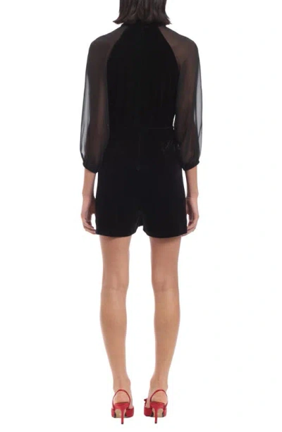 Shop Donna Morgan For Maggy Sheer Sleeve Velvet Romper In Black