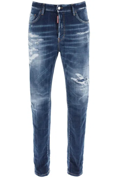 Shop Dsquared2 Destroyed Denim Jeans In 642 Style In Blu