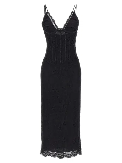 Dolce & Gabbana Lace Floral Midi Dress With Sheer Detailing In Black