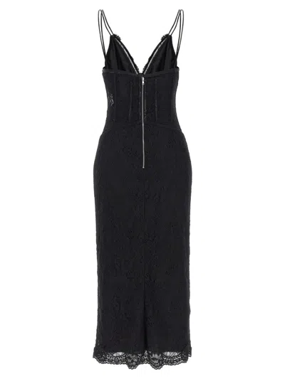 Dolce & Gabbana Lace Floral Midi Dress With Sheer Detailing In Black