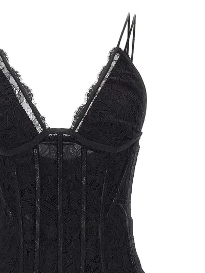 Dolce & Gabbana Lace Floral Midi Dress With Sheer Detailing In Black