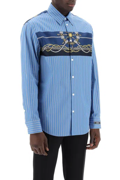 Shop Versace Striped Shirt With  Insert In Light Blue