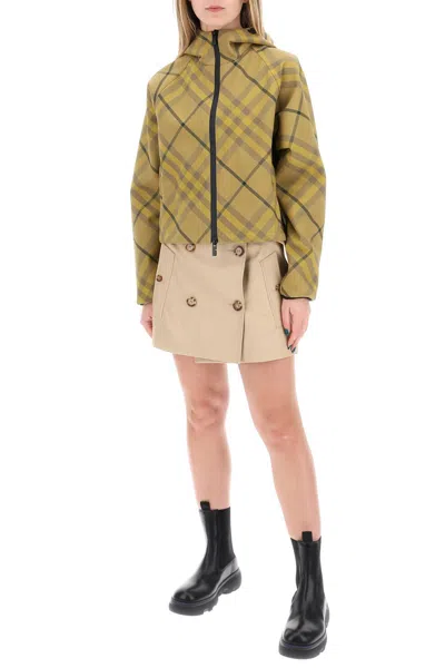 Shop Burberry Check Cropped Jacket In Khaki