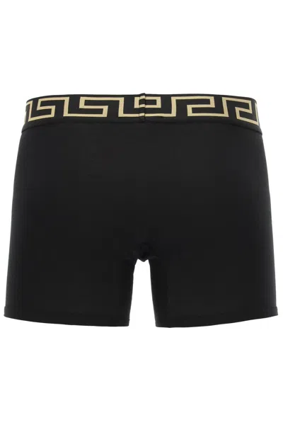 Shop Versace Bi-pack Underwear Trunk With Greca Band In Black