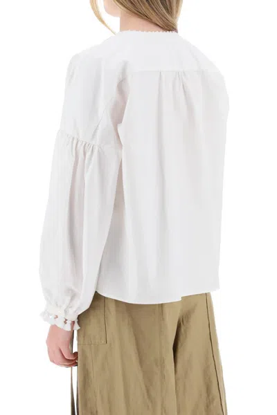 Shop Weekend Max Mara Cotton And Linen Blouse With Embroidery In White