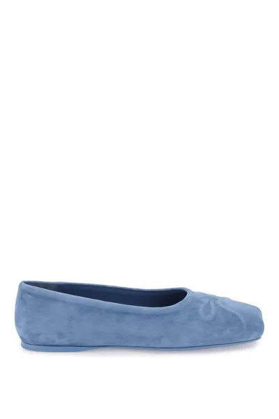 Shop Marni Suede Little Bow Ballerina Shoes In Blue