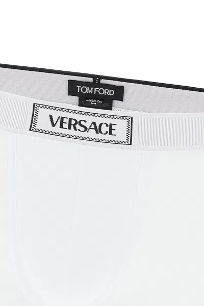 Shop Versace Intimate Boxer Shorts With Logo Band In White
