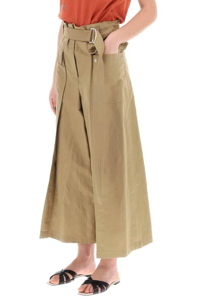 Shop Weekend Max Mara Flared Linen And Cotton Trousers In Khaki