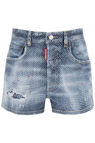 Shop Dsquared2 Hollywood Wash Hot Pant Shorts In Blue