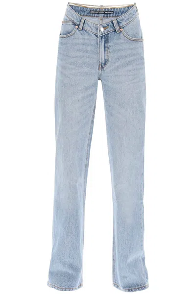 Shop Alexander Wang Asymmetric Waist Jeans With Chain Detail. In Light Blue